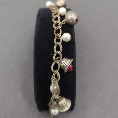 Jingle Celestial Alt-Vintage Mixed Bead & Silver Bell Charm Bracelet Whimsigoth