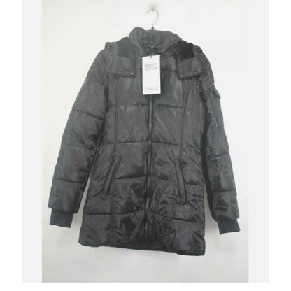Noize Removable Hood Puffer Coat Long Sleeves Two Way Zip Flap Small vegan