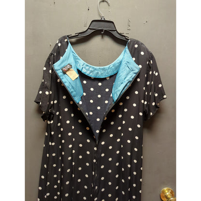 Vintage Helen Blake Black White Polka Dot Midi Dress Retro Rockabilly Style 18