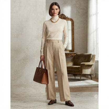 Linda Allard Ellen Tracy Tan Tailored Career Pants Medium Weight Fabric Size 4