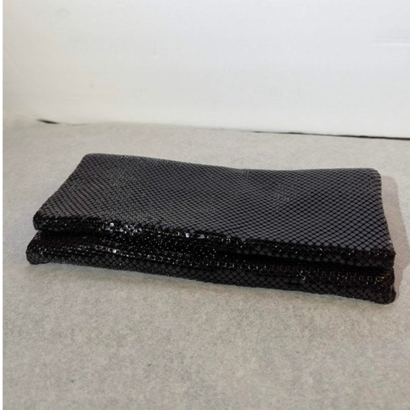 Vintage La Regale Black Metal Mesh Folding Envelope Clutch Zipper Tab Missing
