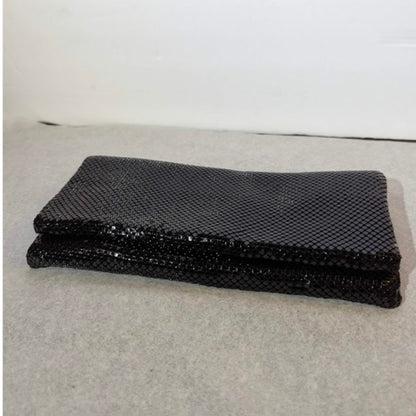 Vintage La Regale Black Metal Mesh Folding Envelope Clutch Zipper Tab Missing
