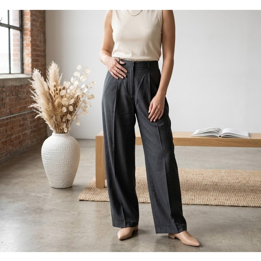 Gap Vintage Dark Gray Pleated Wide Leg Pants y2K Minimalist Academi High Waist 6