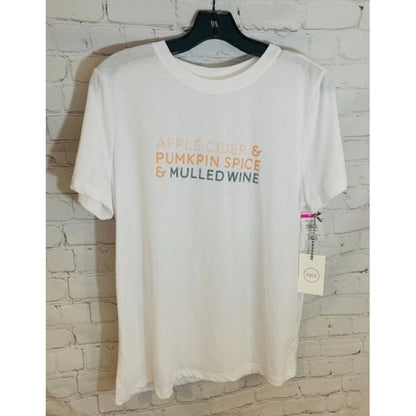 1901 Womens Graphic T-Shirt Apple Cider Pumpkin Spice Mulled Wine XL NEW WINTER