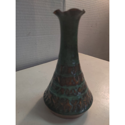 Vintage Hadar Handmade Spain Copper Verde Patina Hammered Vase