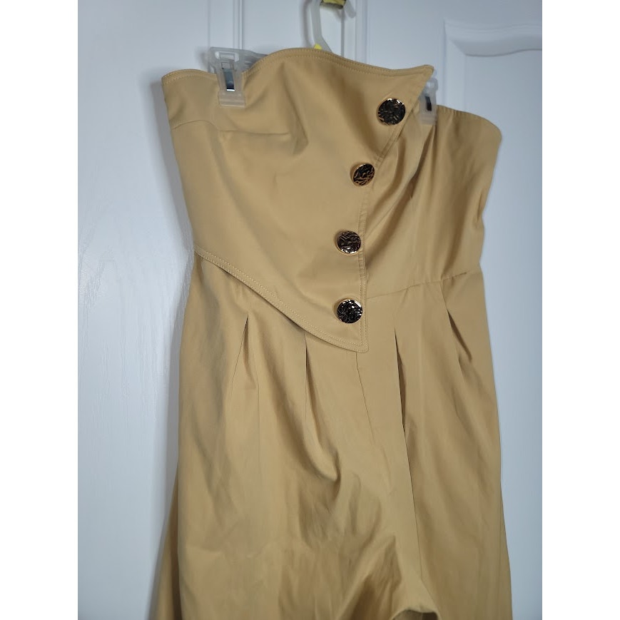 ASTRID Camel Strapless Asymmetrical Button Wide-Leg Jumpsuit XL
