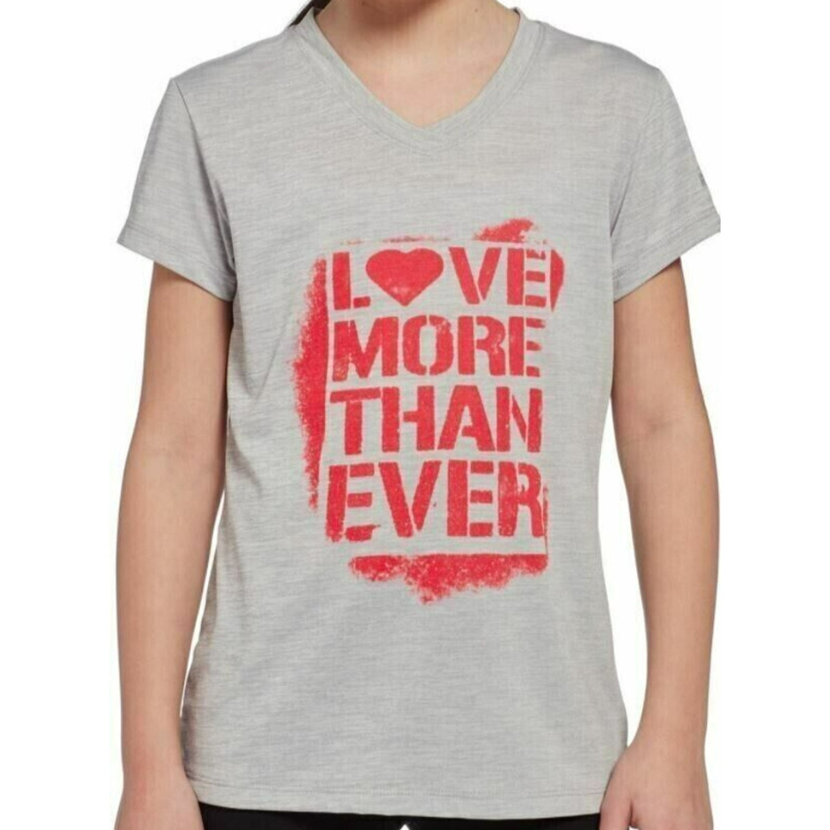 Reebok Girls "Love More Than Ever" Graphic Tee Size X-Large Spacedye Gray NWT