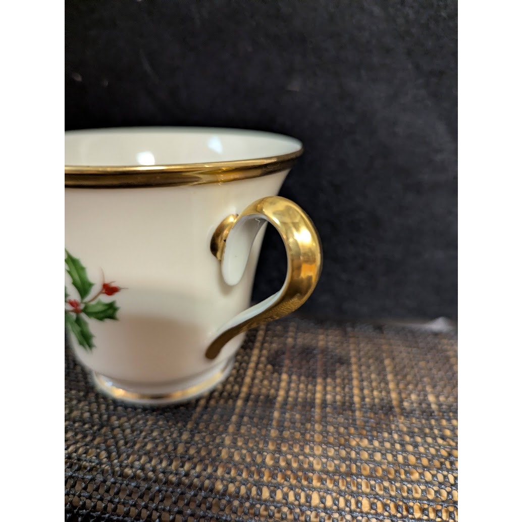 Lenox Holiday Tartan Made USA Set footed tea cup Christmas Holly Green Red  Gold