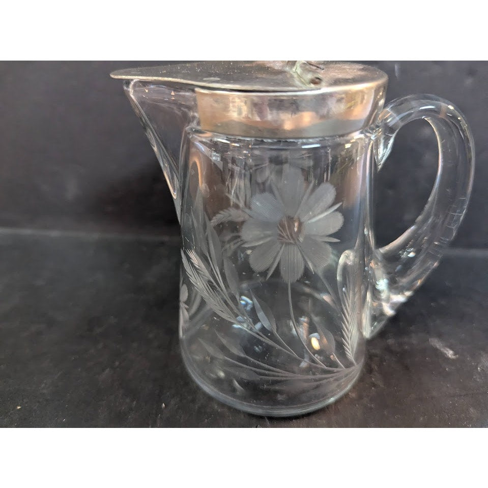 Vintage 4.5" FLORAL CUT GLASS SYRUP PITCHER CREAMER BY HEISEY