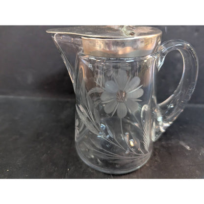 Vintage 4.5" FLORAL CUT GLASS SYRUP PITCHER CREAMER BY HEISEY