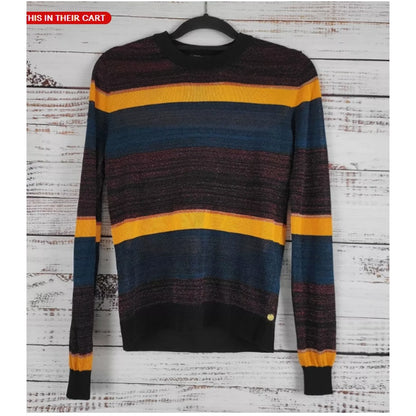 Scotch & Soda Starwatcher Top SMALL Multicolor Striped Sparkle Pullover Sheer