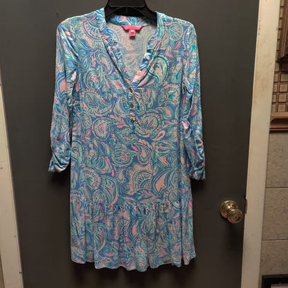 XXS Lilly Pulitzer charlee tunic dress in zanzibar blue fish kiss print