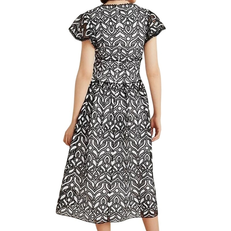 NWT ML Monique Lhuillier Embroidered Lace V-Neck Midi Dress Size 4
