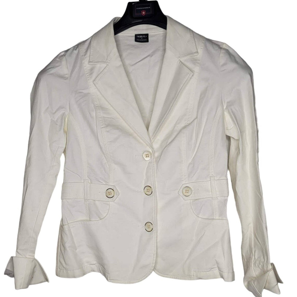 Tribal White Blazer Jacket Size 4 Long Sleeve Lapel button up long sleeve Fitted