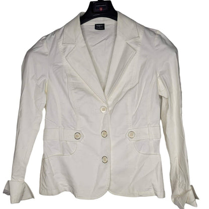 Tribal White Blazer Jacket Size 4 Long Sleeve Lapel button up long sleeve Fitted