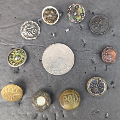LOT M of 10 Antique Vintage Victorian Brass Mixed Materials Buttons ESTATE FIND