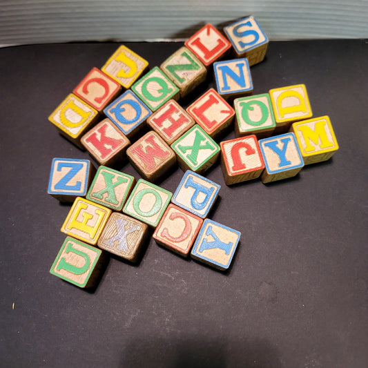 Vintage Wooden Alphabet Blocks Set (33 Pcs) Decor Crafting playware