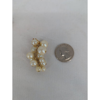 Vintage Faux Pearl Cluster Dangle Clip On Earrings Gold Tone Mid Century Glamour