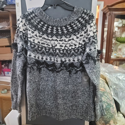 VINCE CAMUTO Fringed Fair Isle Sweater Size Large Tribal Ski Icelandic Style