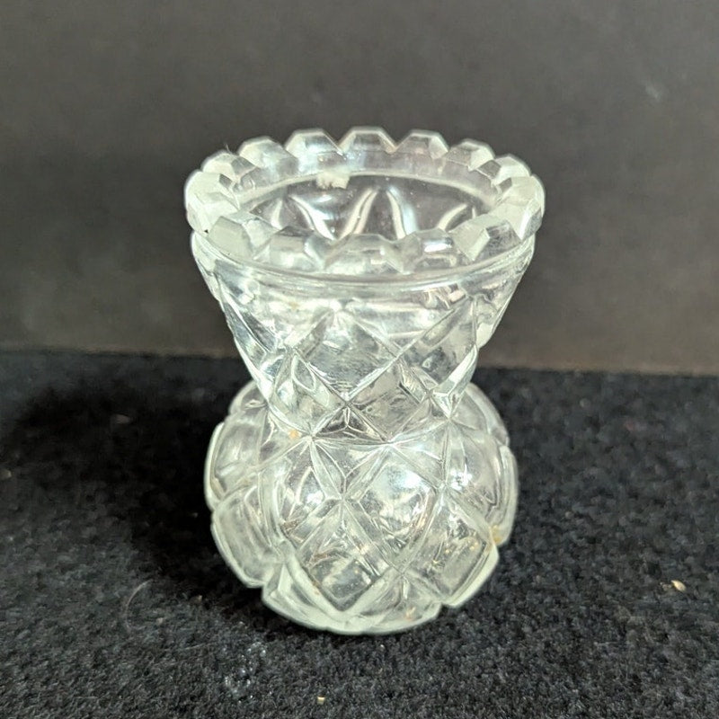 Vintage Clear Cut Glass Hourglass Toothpick Holder TableWare Fancy