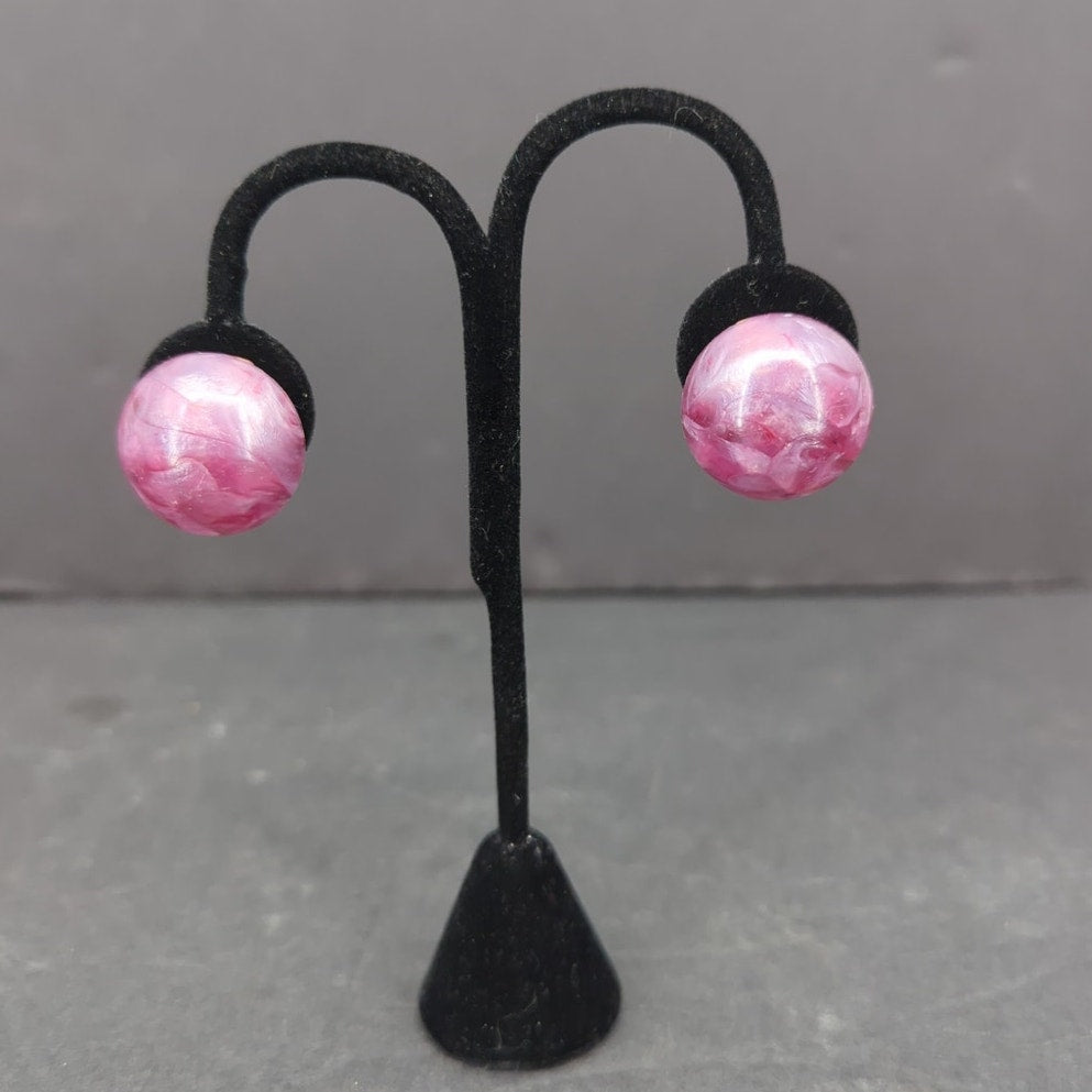 Vintage Pink Swirl Cabochon Clip On Earring Made in Western Germany Floral Retro