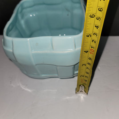 Planter basketweave BABY blue 5" x 5" square vase