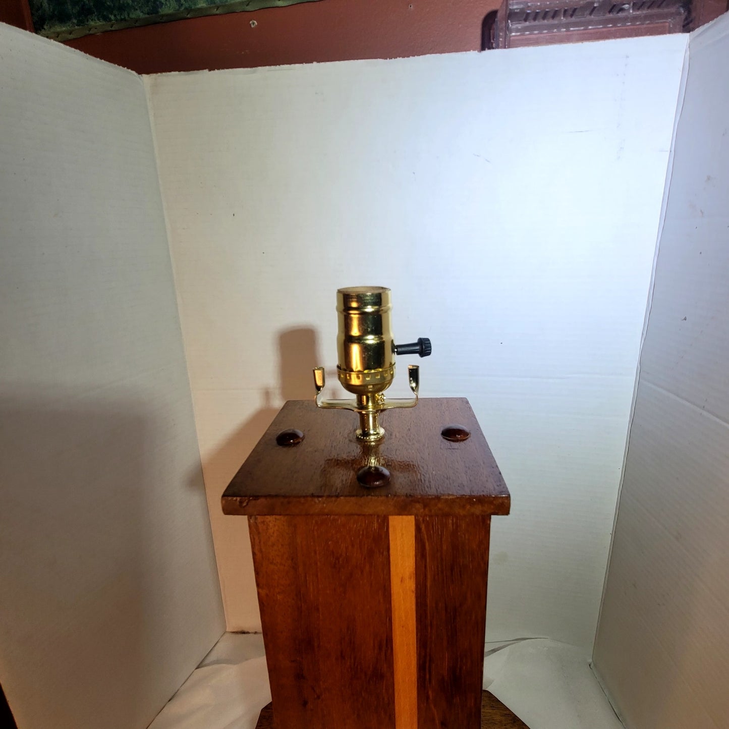 MCM Inlaid Wood Pillar Table Lamp on base Two Tone Mid-Century Modern MCM