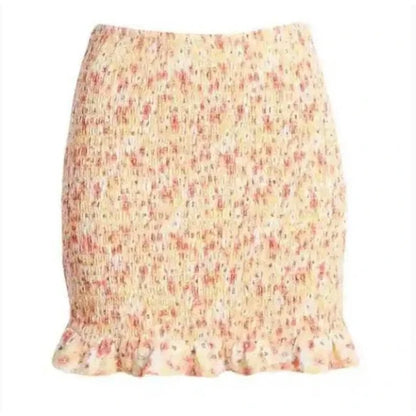 Ten Sixty Sherman Floral tube Mini Skirt Stretch ruffle bottom orange Medium