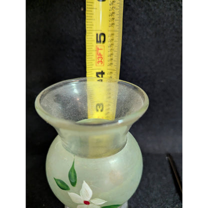 Vintage Frosted Green Hand-Painted Miniature Vases with Silver-Tone Bases - Pair
