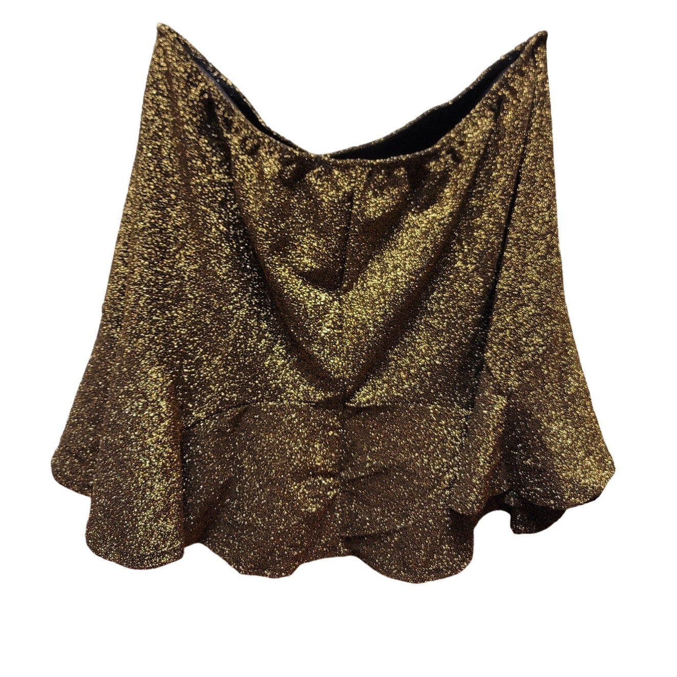 RowA skirt Gold Mini Flounce Sparkle Glitter Black lining Size Large Stretch NEW