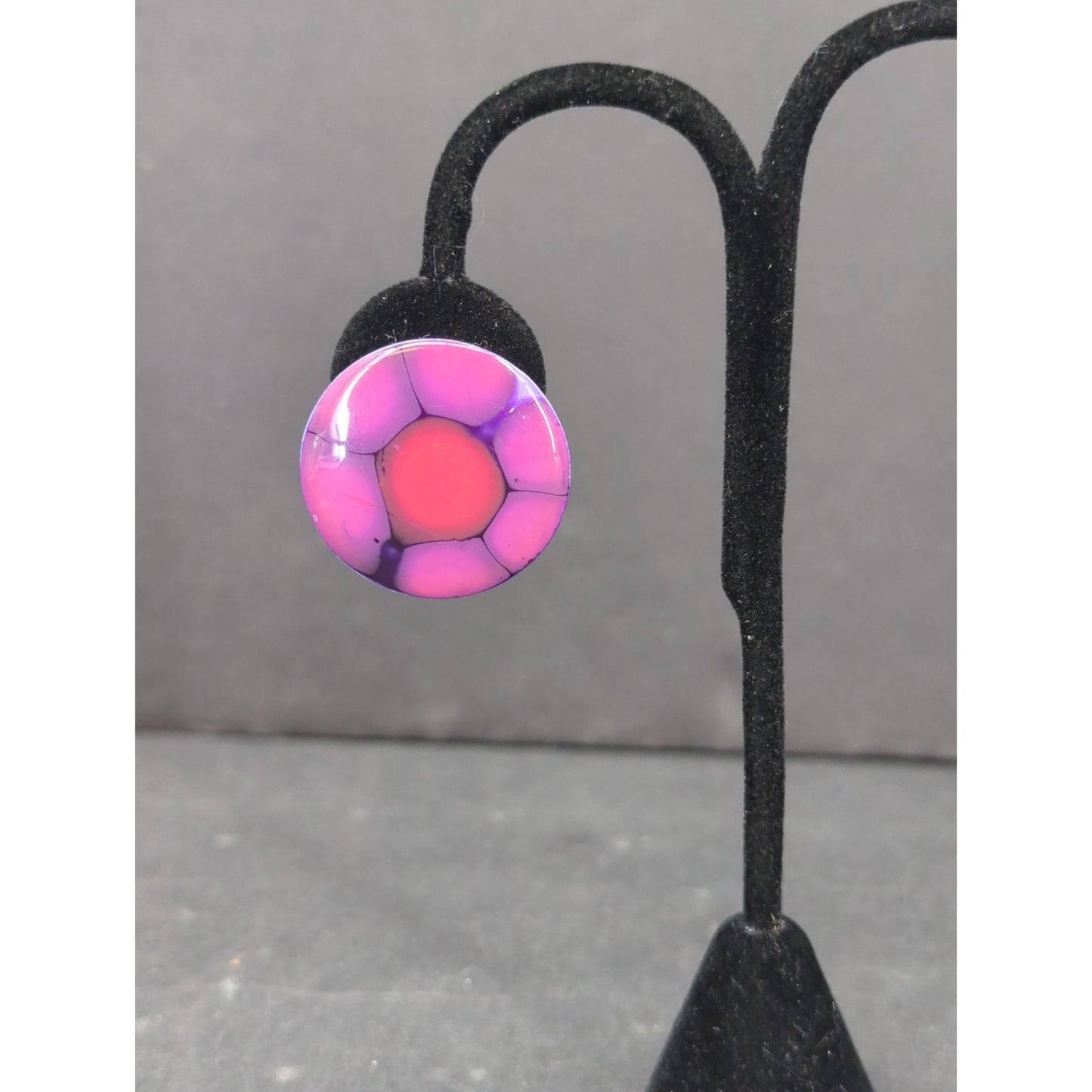 Vintage West Germany HandPainted Enameled Metal Clip On Earrings Abstract PURPLE