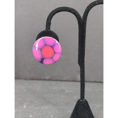 Vintage West Germany HandPainted Enameled Metal Clip On Earrings Abstract PURPLE