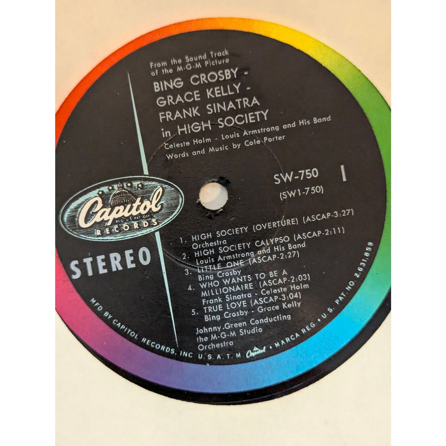 Vintage High Society Soundtrack Capitol SW-750 Rainbow Label Stereo Vinyl LP