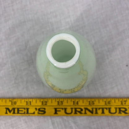 Small Hand Blown Art Glass Jade Green White Interior Vase Pontil Mark Unsigned