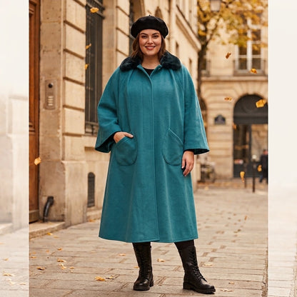 Monroe and Main Teal Blue Black collar Capelet ONE SIZE pockets cape coat winter