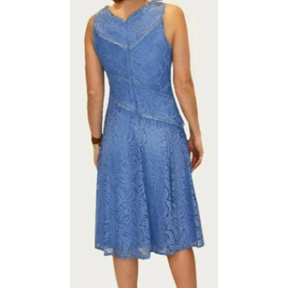 Taylor Sleeveless V-Neck Lace Midi Dress Size 10 in Azure Slate Blue NWT