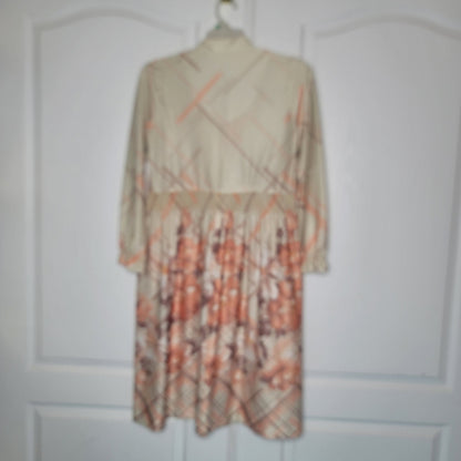 Vintage Poly XL/XXL cream 70s Dress damaged Floral Brown Faux Wrap