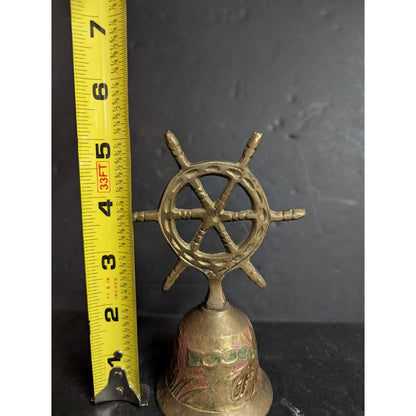 Nautical Captains Table Call Solid Brass Figural Ships Wheel Brass 5" Table Bell