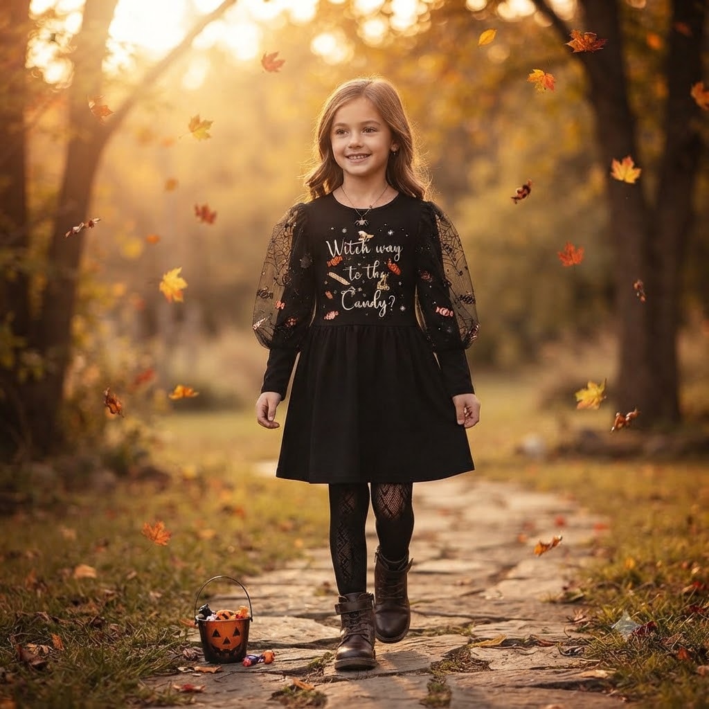 Truly Me Girls Black Witch Way to the Candy Halloween Dress Size 4 NWT