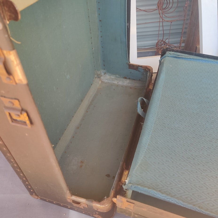 Vintage Industrial Steamer Trunk Wardrobe Antique Luggage Mid-Century Military