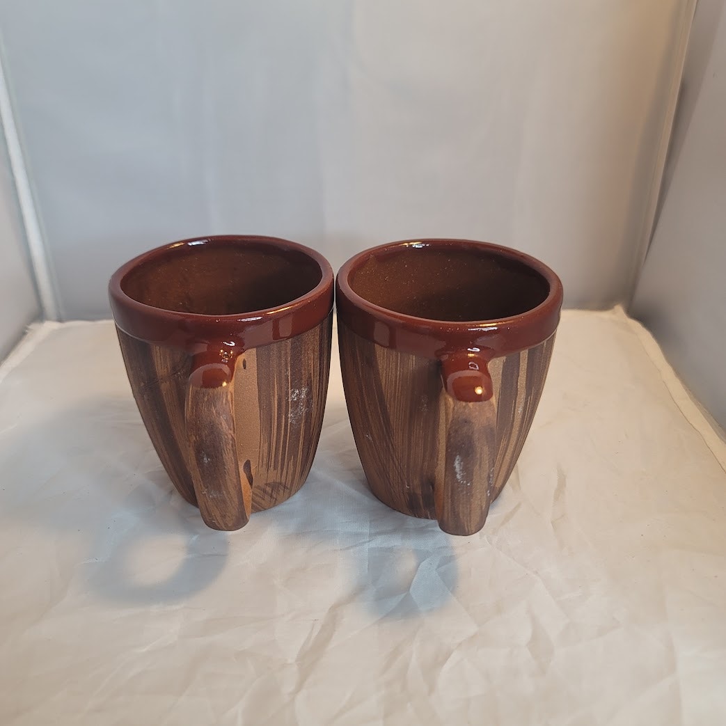 Vintage Calla Lilly Clay Hand Painted Stoneware Talavera Pair Coffee Tea mug cup
