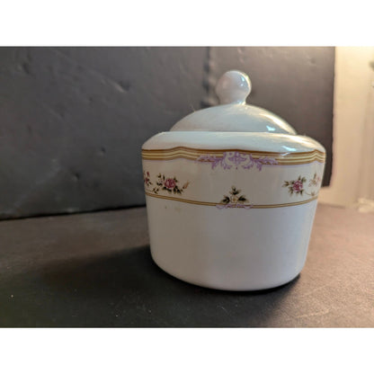 Vintage Lynne Fine China Lidded Sugar Bowl Floral Gold Trim French Country