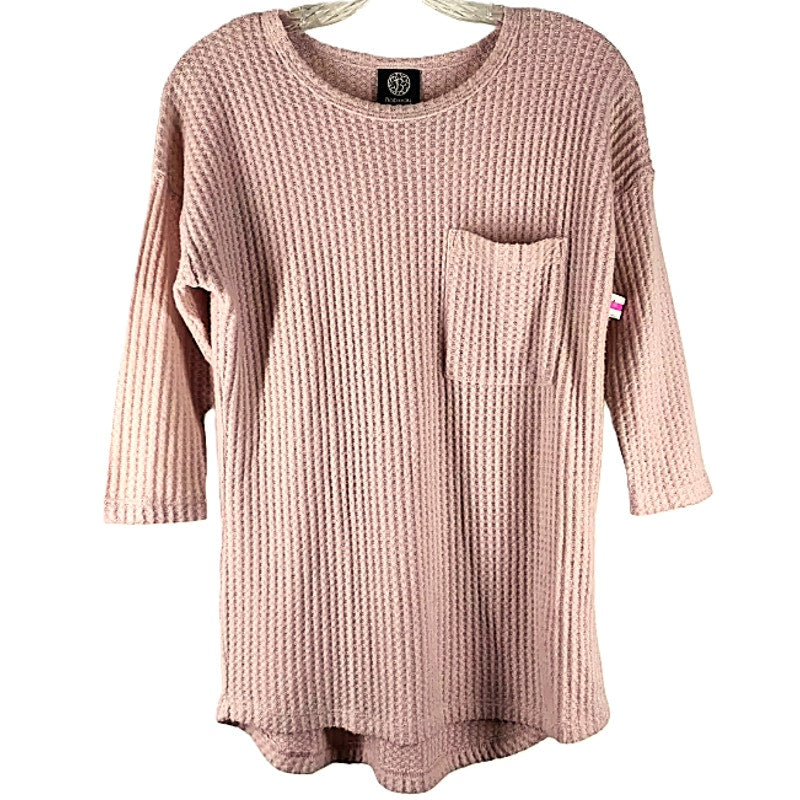 NWT Bobeau Pullover Thermal Waffle Knit Sweater Top Sz Small in Blush Pink