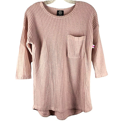 NWT Bobeau Pullover Thermal Waffle Knit Sweater Top Sz Small in Blush Pink