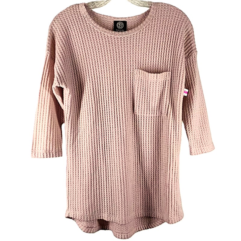 NWT Bobeau Pullover Thermal Waffle Knit Sweater Top Sz Small in Blush Pink