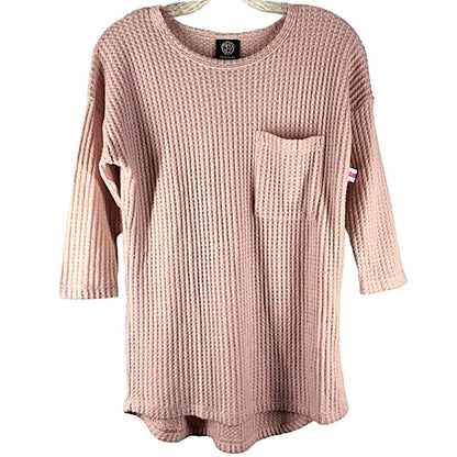 NWT Bobeau Pullover Thermal Waffle Knit Sweater Top Sz Small in Blush Pink