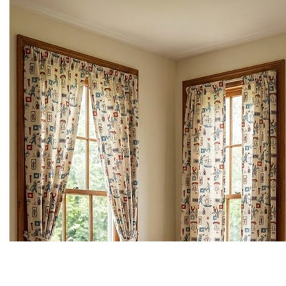 VINTAGE set of 4 YOUTH Curtains drapes 40" w x 54.5" L CIRCUS  Red white blue