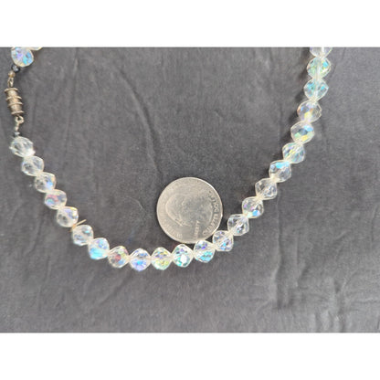 Vintage Clear Aurora Borealis Crystal Bead Necklace Mid-Century Glamour