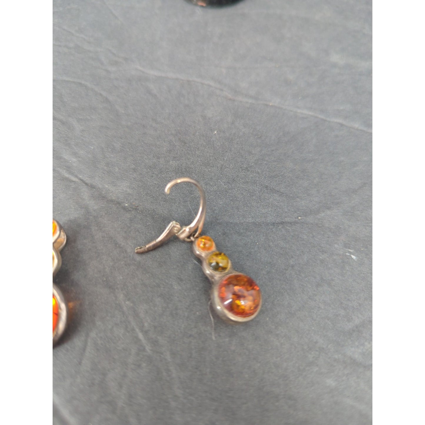 Vintage Boho Genuine Amber Silver Dangle Earrings & Pendant Set 925