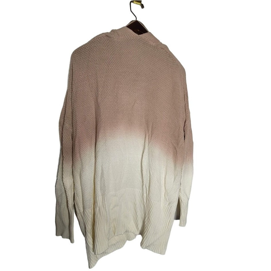 Belle Ombre' Size large Cardigan Pockets Open Front Flax/White Knit NEW cOTTON